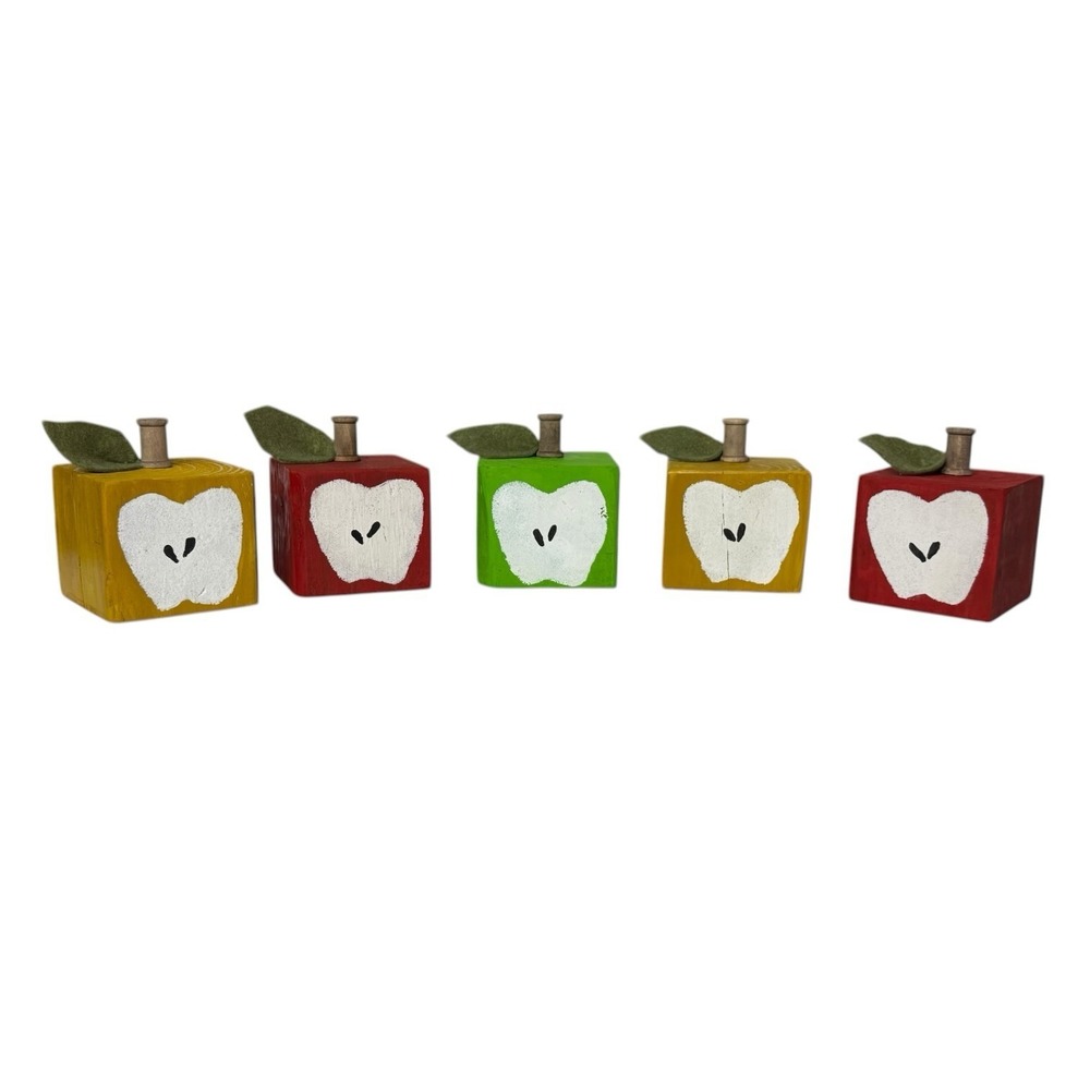 Handmade and Painted Large Apple Blocks Teacher Farm Country 3 1/2"x3" Set of 5